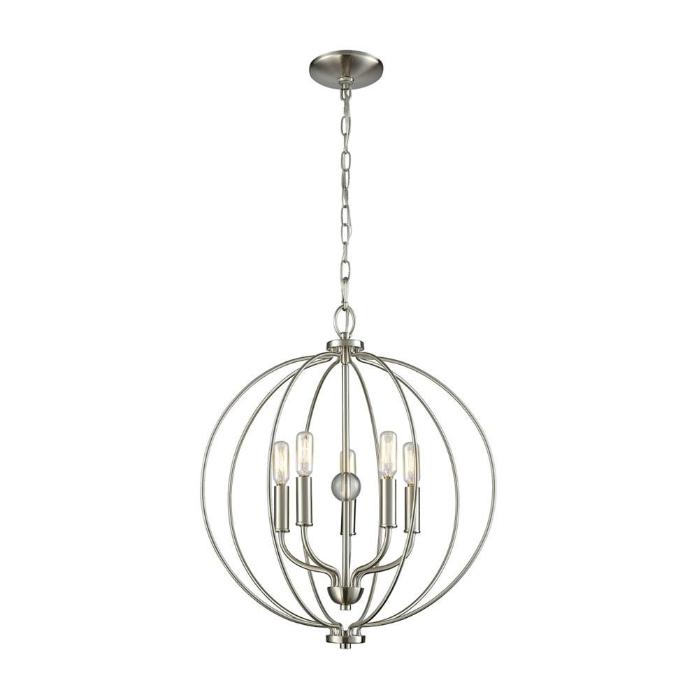 Thomas Lighting CN15752 Williamsport 5 Light Chandelier In Brushed Nickel With Clear Glass Ball