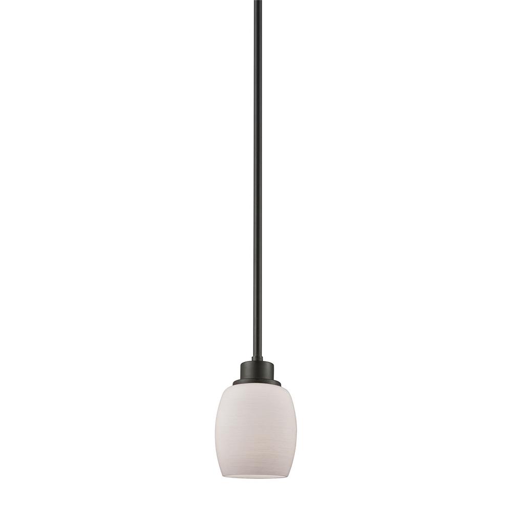 Thomas Lighting CN170151 Casual Mission 1 Light Pendant In Oil Rubbed Bronze With White Lined Glass