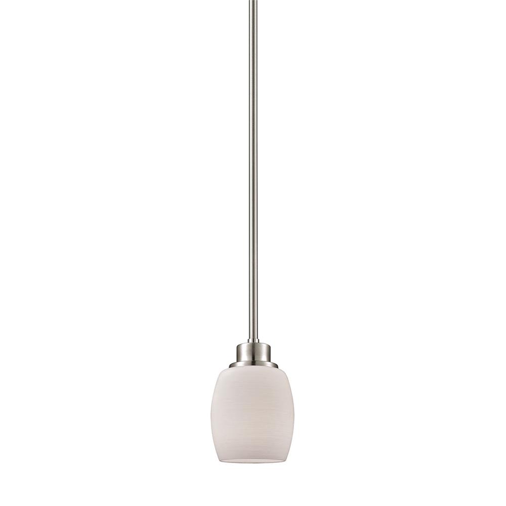 Thomas Lighting CN170152 Casual Mission 1 Light Pendant In Brushed Nickel With White Lined Glass