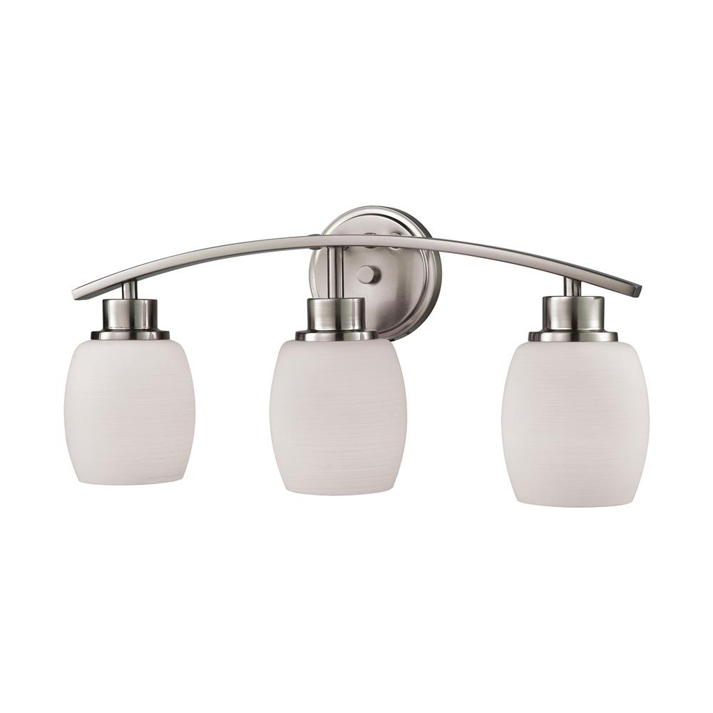 Thomas Lighting CN170312 Casual Mission 3 Light Bath In Brushed Nickel With White Lined Glass