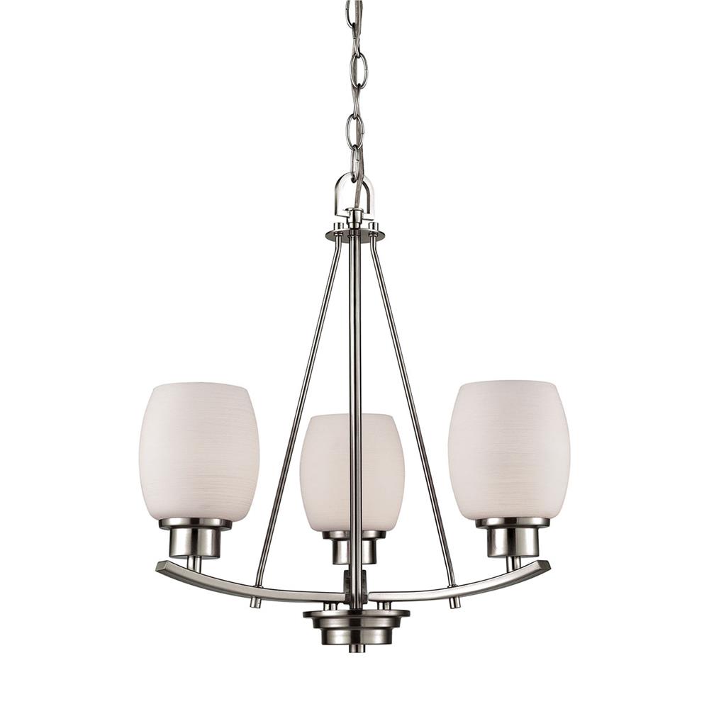 Thomas Lighting CN170322 Casual Mission 3 Light Chandelier In Brushed Nickel With White Lined Glass