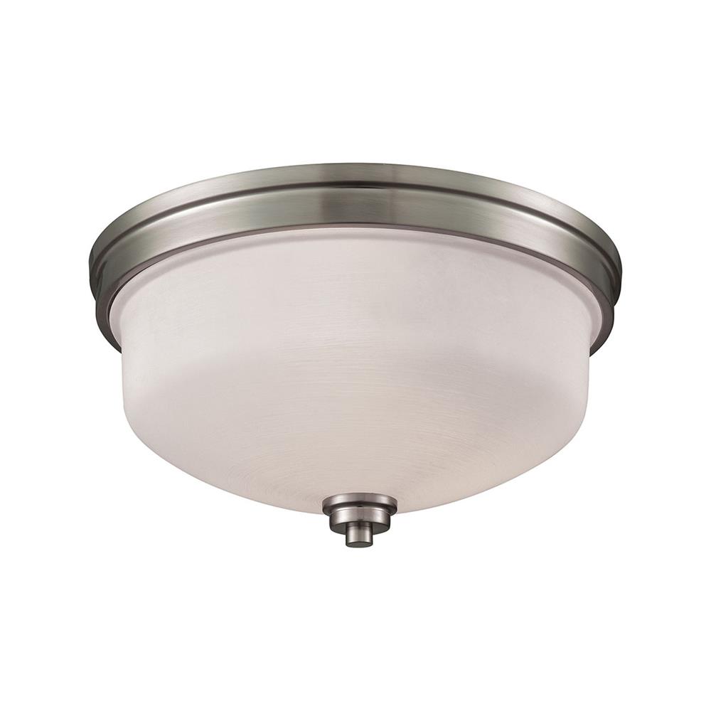 Thomas Lighting CN170332 Casual Mission 3 Light Flush In Brushed Nickel With White Lined Glass