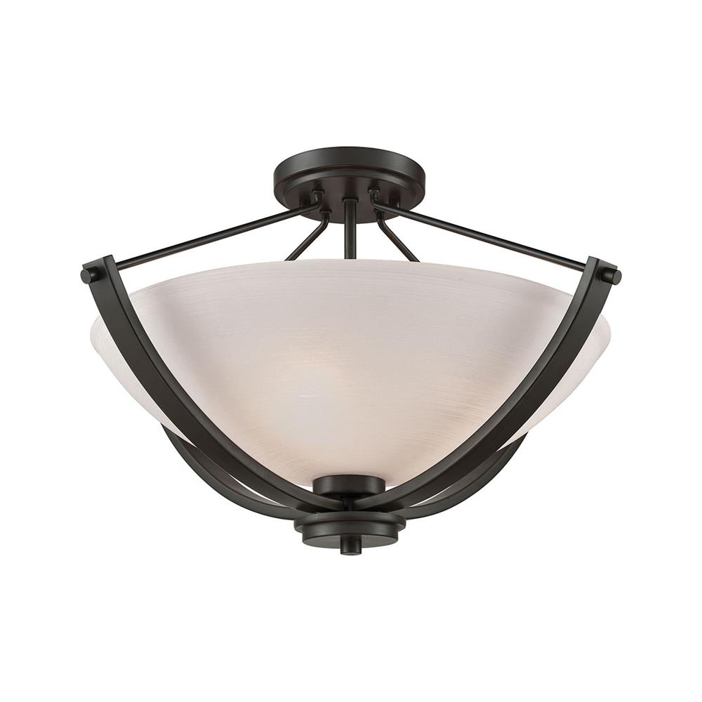 Thomas Lighting CN170381 Casual Mission 3 Light Semi Flush In Oil Rubbed Bronze With White Lined Glass