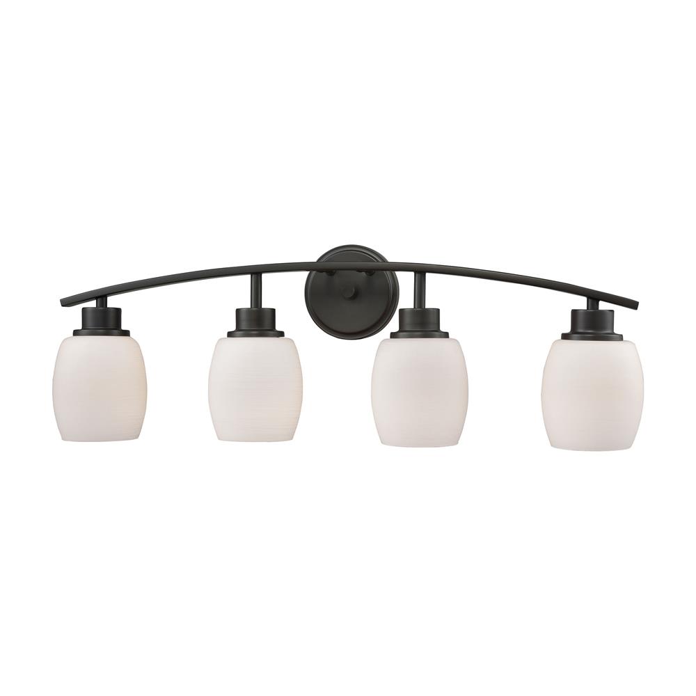 Thomas Lighting CN170411 Casual Mission 4 Light Bath In Oil Rubbed Bronze With White Lined Glass