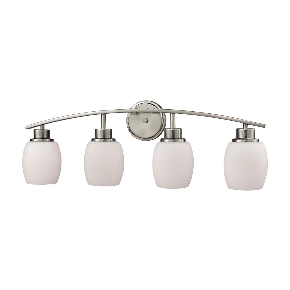 Thomas Lighting CN170412 Casual Mission 4 Light Bath In Brushed Nickel With White Lined Glass