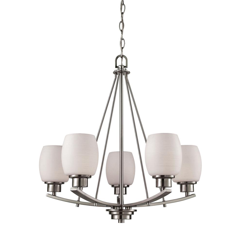 Thomas Lighting CN170522 Casual Mission 5 Light Chandelier In Brushed Nickel With White Lined Glass
