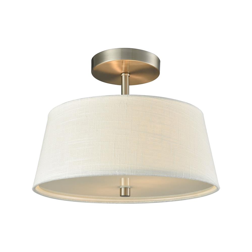 Thomas Lighting CN600362 Morgan 2 Light Semi Flush In Brushed Nickel With White Fabric Shade And White Glass Diffuser