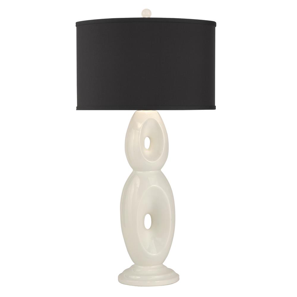 Thumprints 1137-ASL-2102 Loop Table Lamp in White Glaze with Quartz Finial and Black Shade