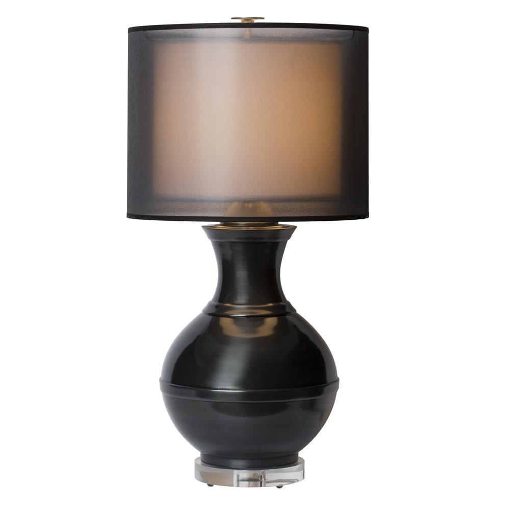 Thumprints 1209-ASL-2141 Jupiter Table Lamp in High Gloss Black with Bronze Sheer Organza and Linen Shade