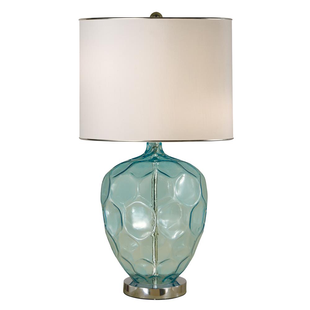 Thumprints 1274-ASL-2188 Abyss Table Lamp in Translucent Turquoise Glass and Polished Nickel with Off White Shade with Nickel Trim
