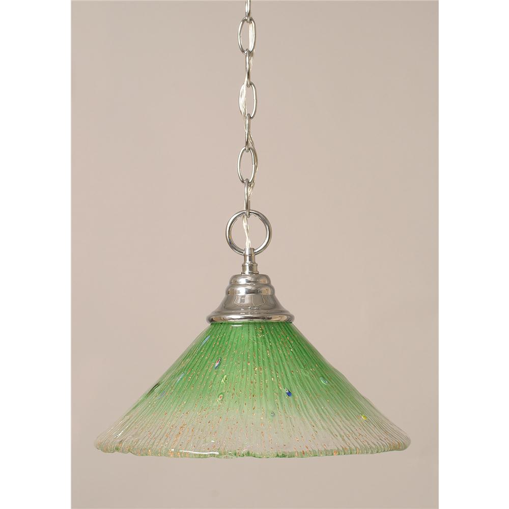 Toltec Lighting 10-CH-447 Chrome Finish 1 Light Downlight Pendant With 12 in. Kiwi Green Crystal Glass