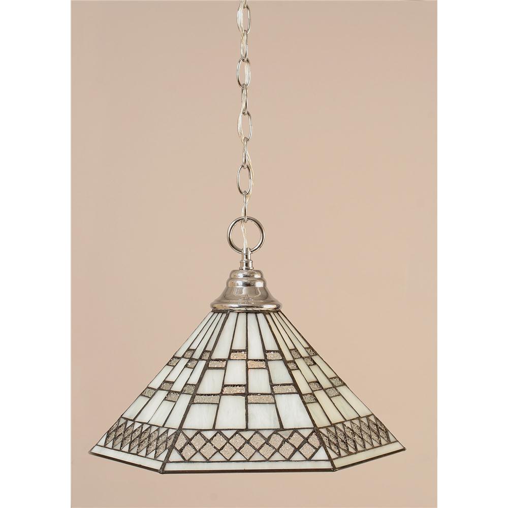 Toltec Lighting 10-CH-910 Chrome Finish 1 Light Downlight Pendant With 16 in. Pewter Tiffany Glass