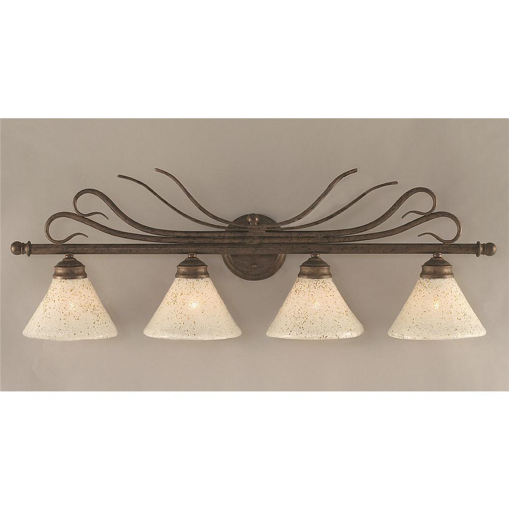 Toltec Lighting 104-BRZ-7145 Bronze Finish 4 Light Bath Bar With 7 in. Gold Ice Glass