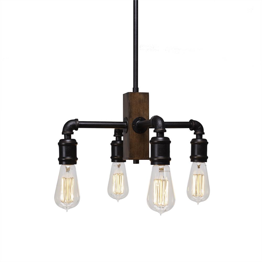 Toltec Lighting 1138-AT18 Portland 4 Light Chandelier With Amber Antique Bulbs