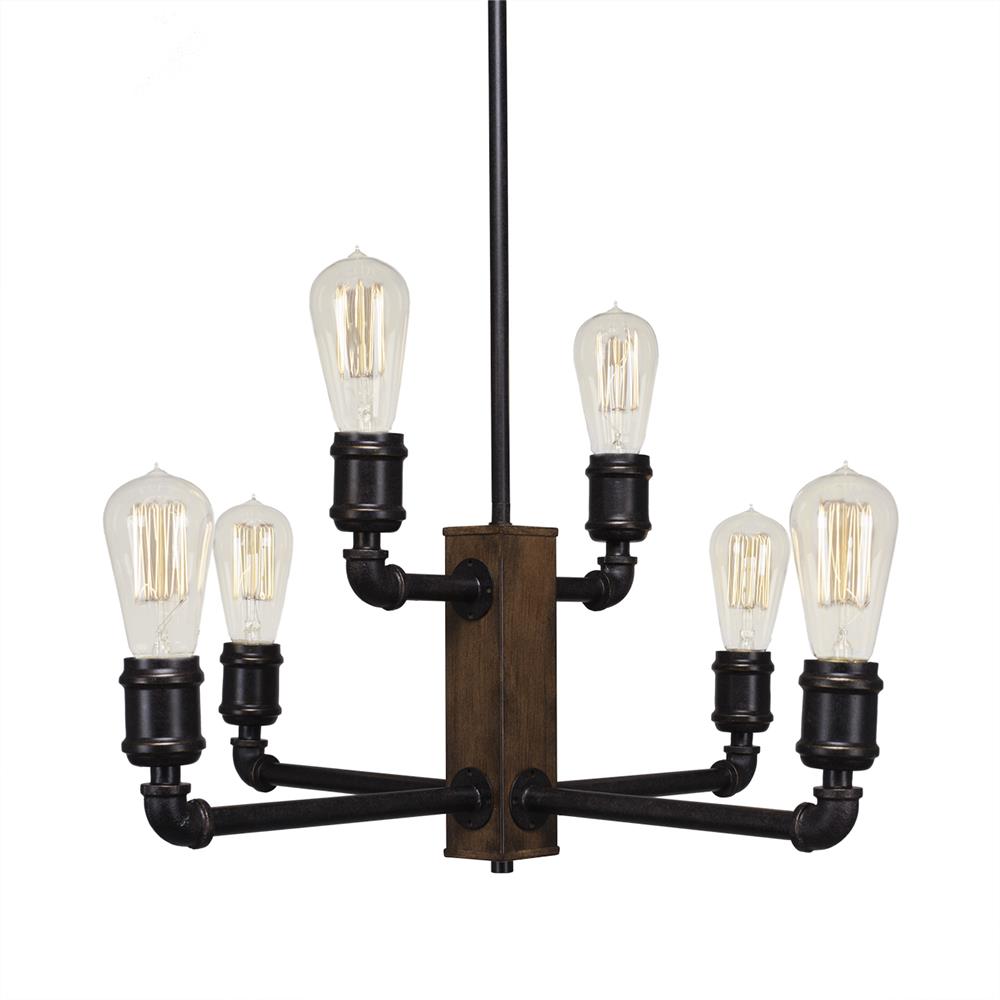 Toltec Lighting 1139-AT18 Portland 6 Light Chandelier With Amber Antique Bulbs