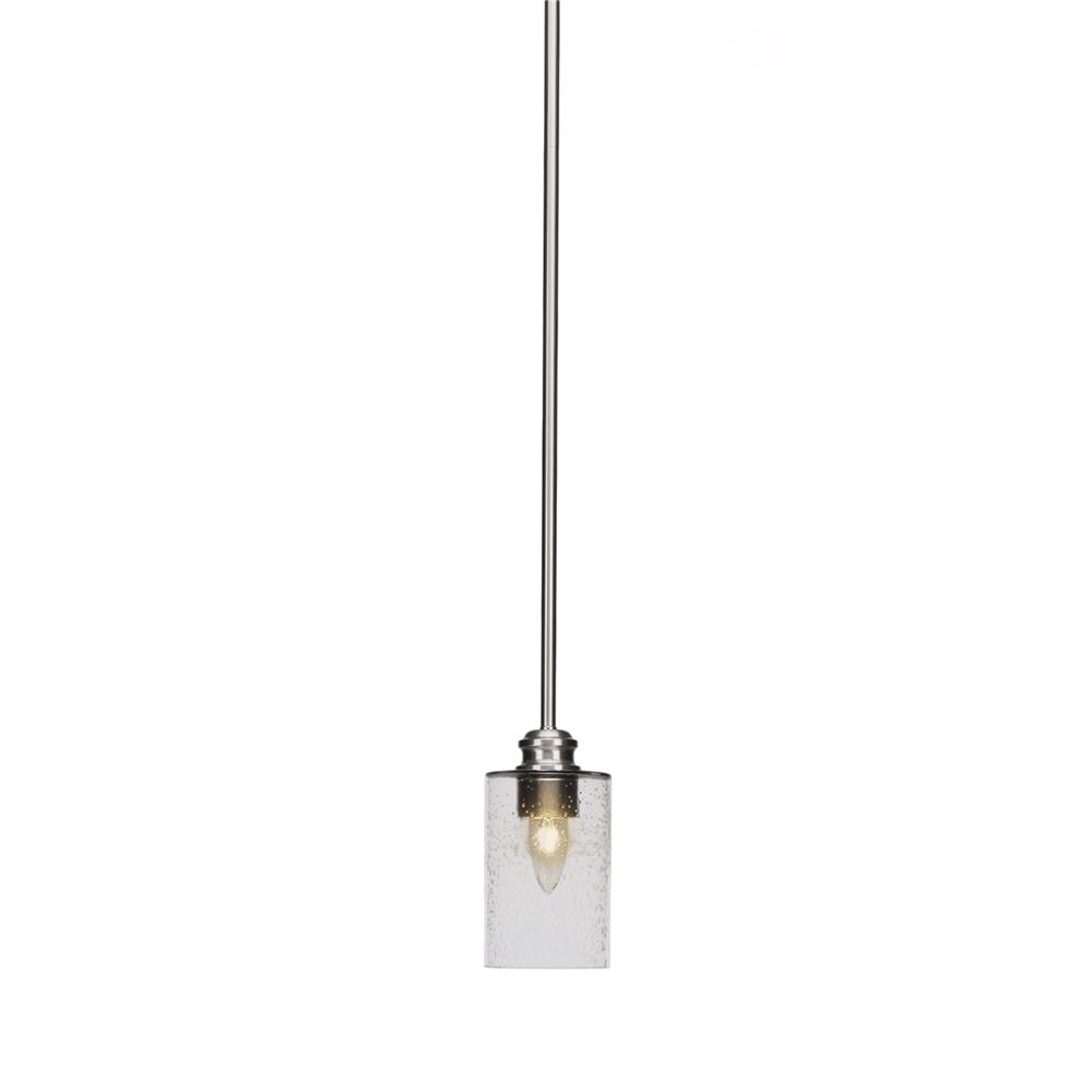 Toltec Lighting 1151-BN-300 Edge Stem Mini Pendant Shown In Brushed Nickel Finish With 4" Clear Bubble Glass