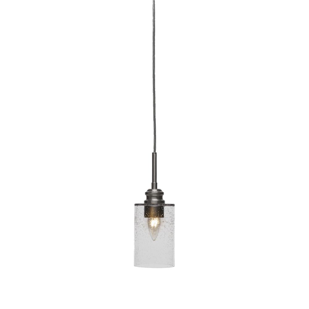 Toltec Lighting 1152-BN-300 Edge Cord Mini Pendant Shown In Brushed Nickel Finish With 4" Clear Bubble Glass