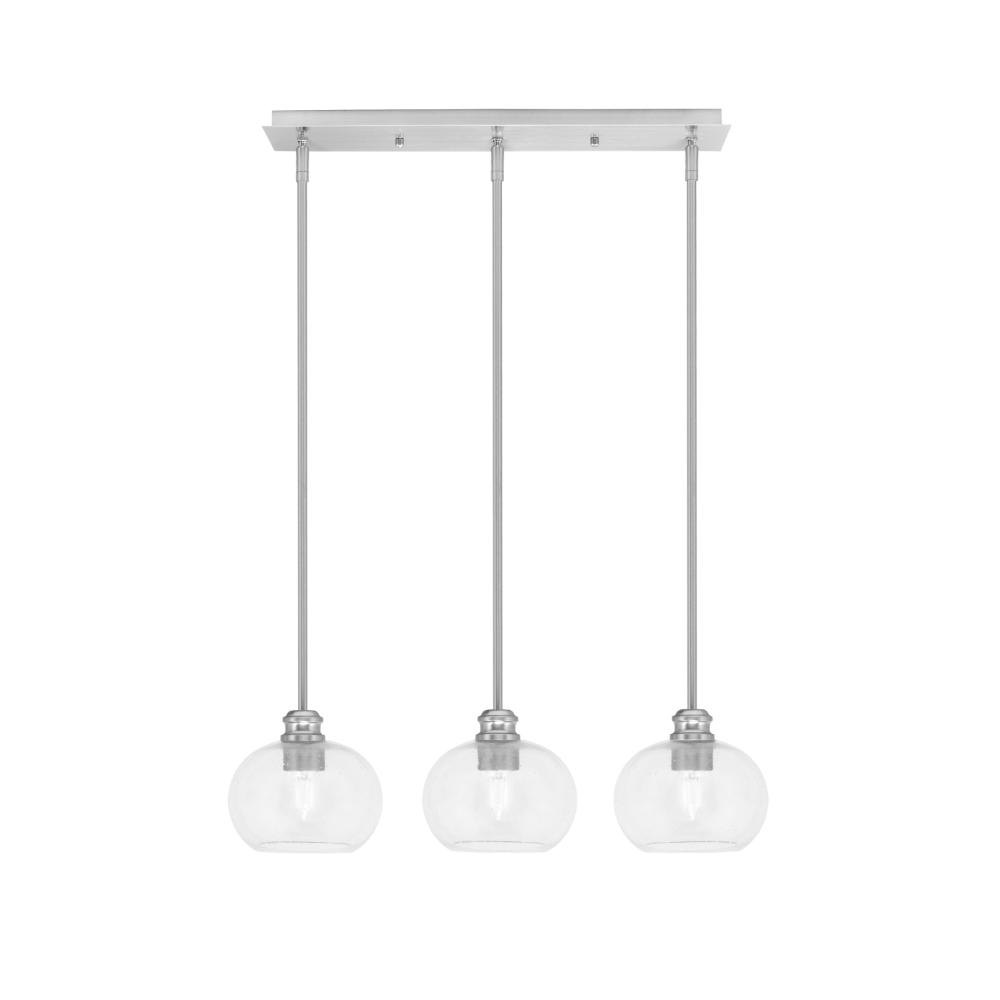 Toltec Lighting 1153-BN-202 Edge 3 Light Linear Pendalier, Brushed Nickel Finish, 7" Clear Bubble Glass