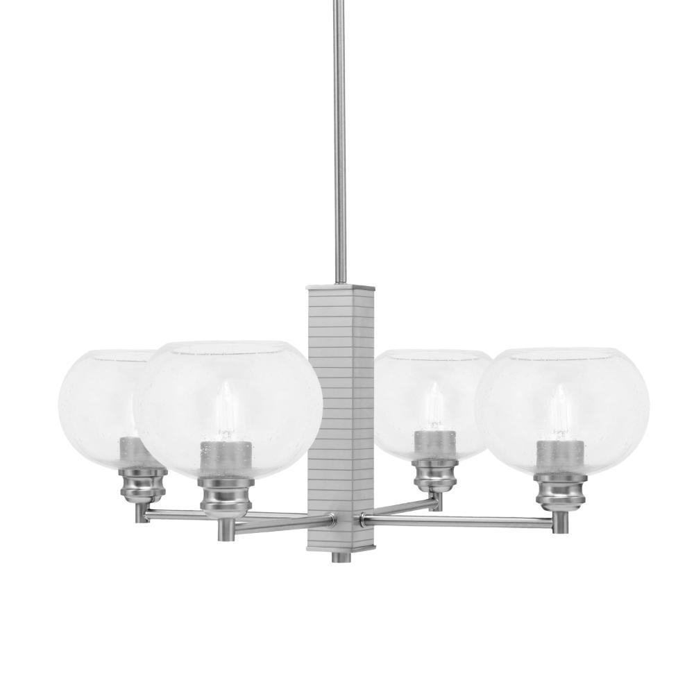 Toltec Lighting 1154-BN-202 Edge 4 Light Chandelier, Brushed Nickel Finish, 7" Clear Bubble Glass