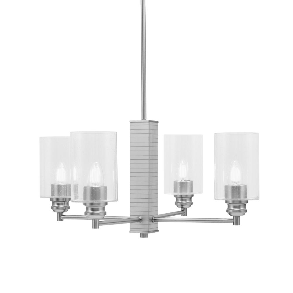 Toltec Lighting 1154-BN-300 Edge 4 Light Chandelier Shown In Brushed Nickel Finish With 4” Clear Bubble Glass