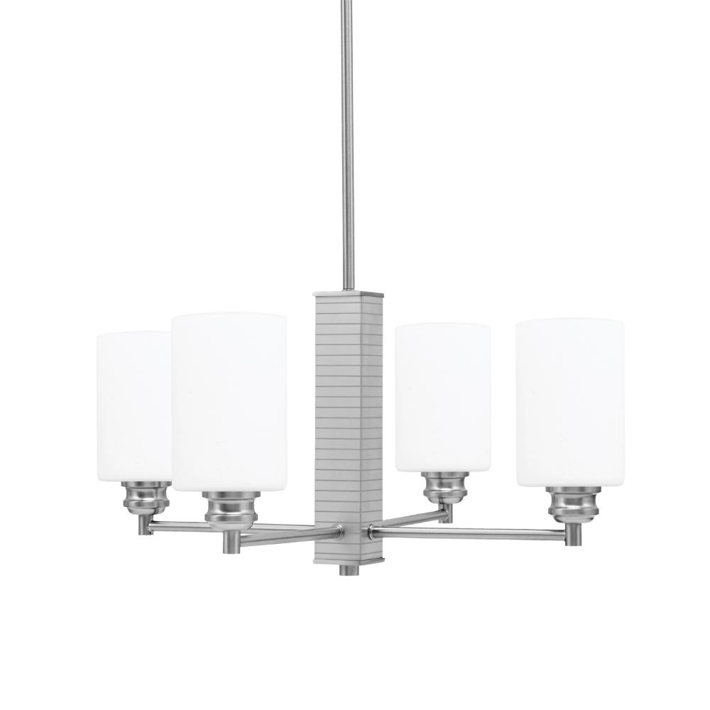 Toltec Lighting 1154-BN-310 Edge 4 Light Chandelier Shown In Brushed Nickel Finish With 4" White Muslin Glass