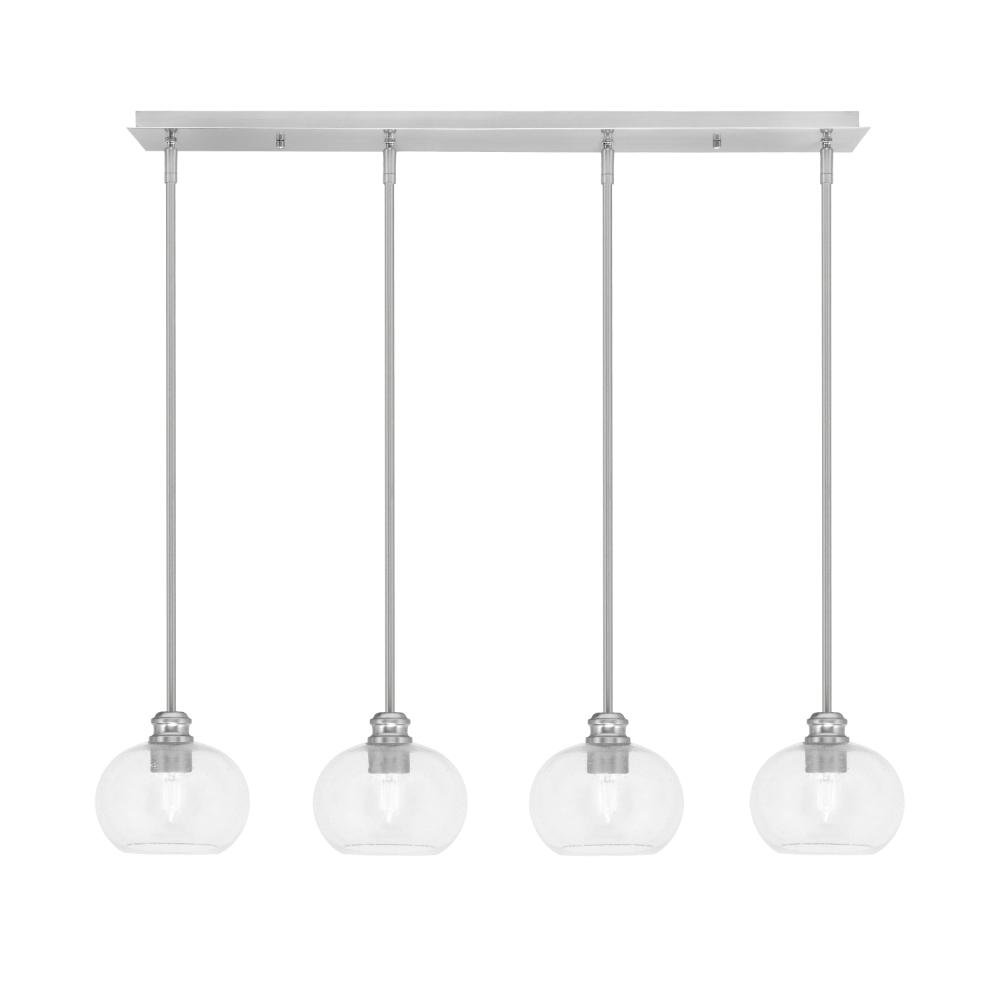 Toltec Lighting 1156-BN-202 Edge 4 Light Linear Pendalier, Brushed Nickel Finish, 7" Clear Bubble Glass