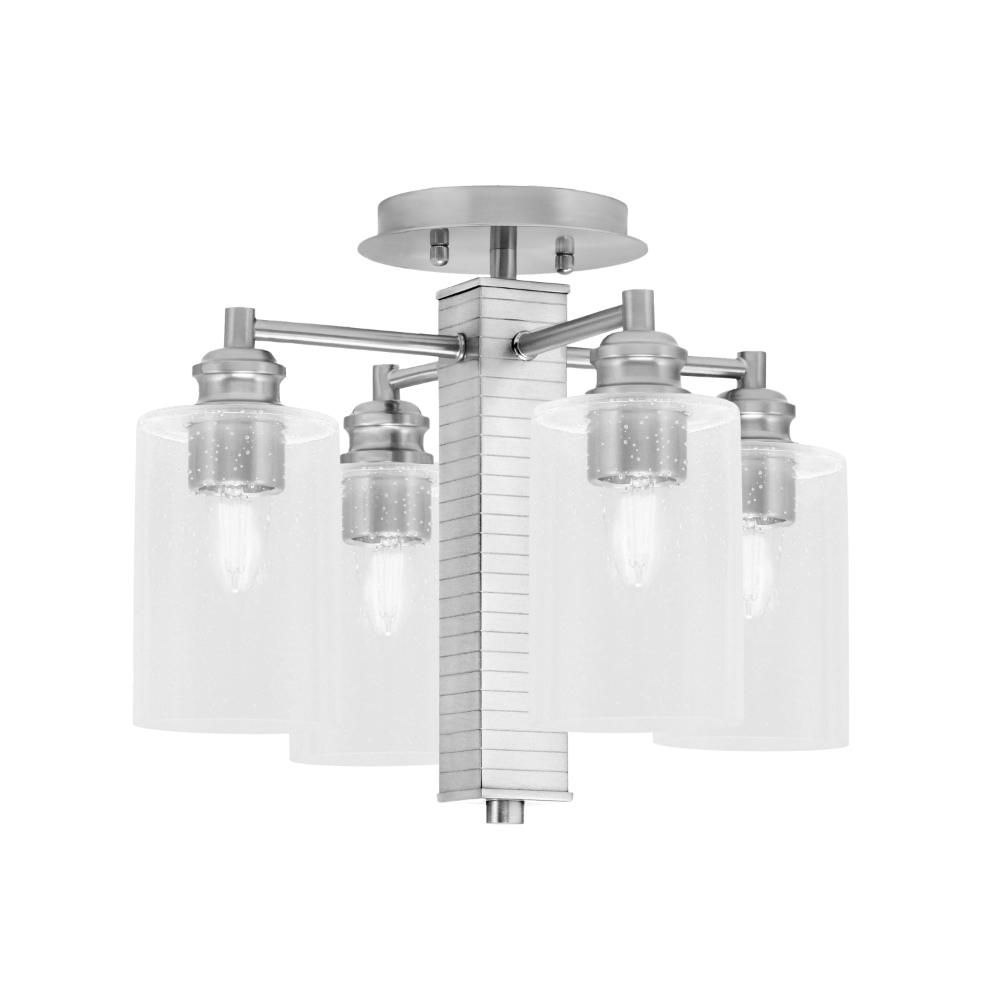Toltec Lighting 1157-BN-300 Edge 4 Light Semi-Flush Shown In Brushed Nickel Finish With 4” Clear Bubble Glass