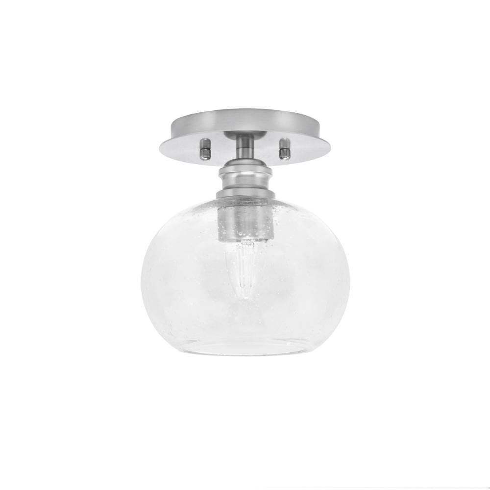 Toltec Lighting 1160-BN-202 Edge 1 Light Semi-Flush, Brushed Nickel Finish, 7" Clear Bubble Glass