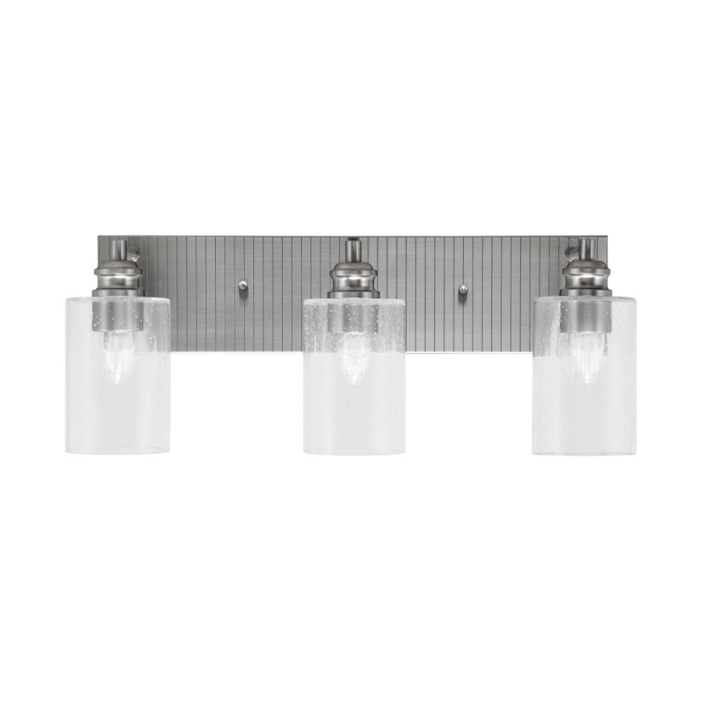 Toltec Lighting 1163-BN-300 Edge 3 Light Bath Bar Shown In Brushed Nickel Finish With 4" Clear Bubble Glass