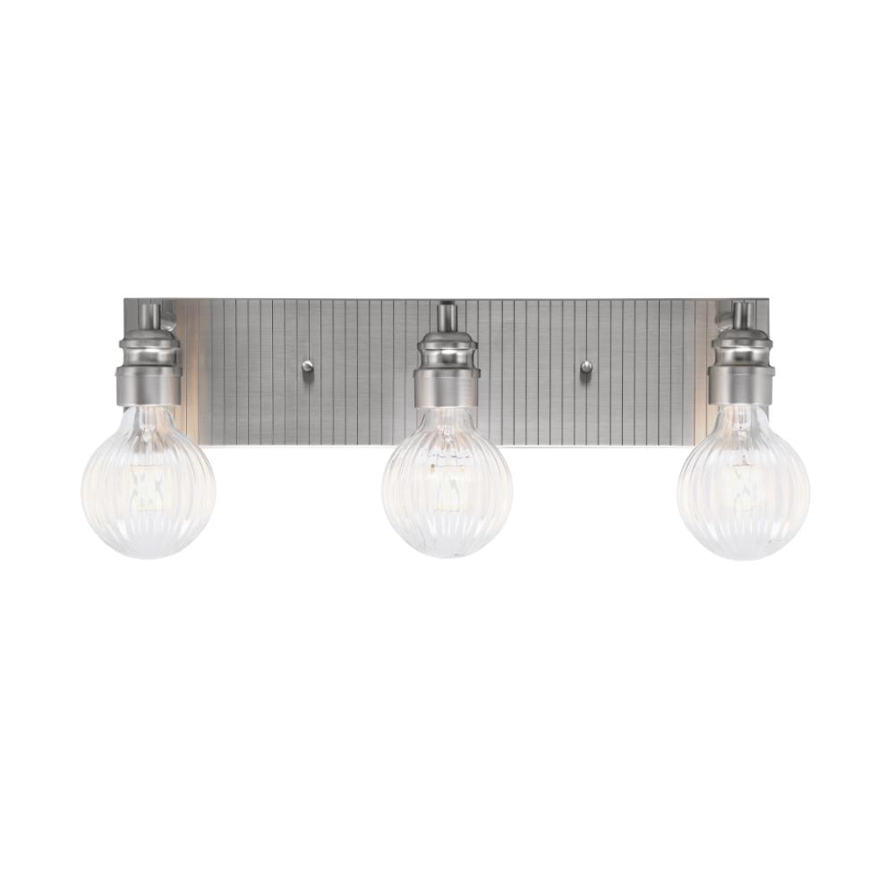 Toltec Lighting 1163-BN-LED45C Edge 3 Light Bath Bar, Brushed Nickel Finish, Ribbed Clear LED Bulbs