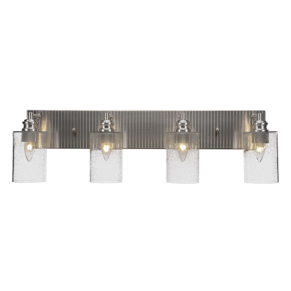 Toltec Lighting 1164-BN-300 Edge 4 Light Bath Bar Shown In Brushed Nickel Finish With 4" Clear Bubble Glass