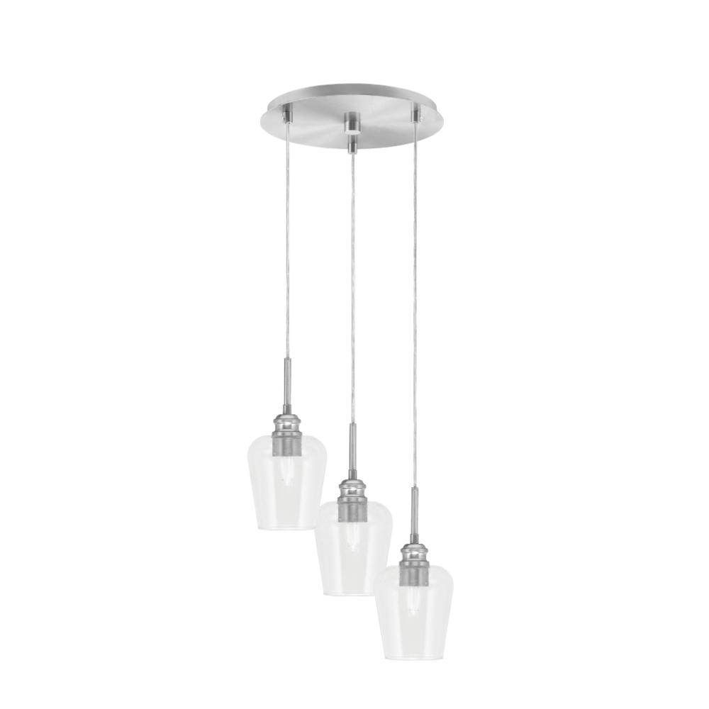 Toltec Lighting 1173-BN-210 Edge 3 Light Cluster Pendalier, Brushed Nickel Finish, 5" Clear Bubble Glass