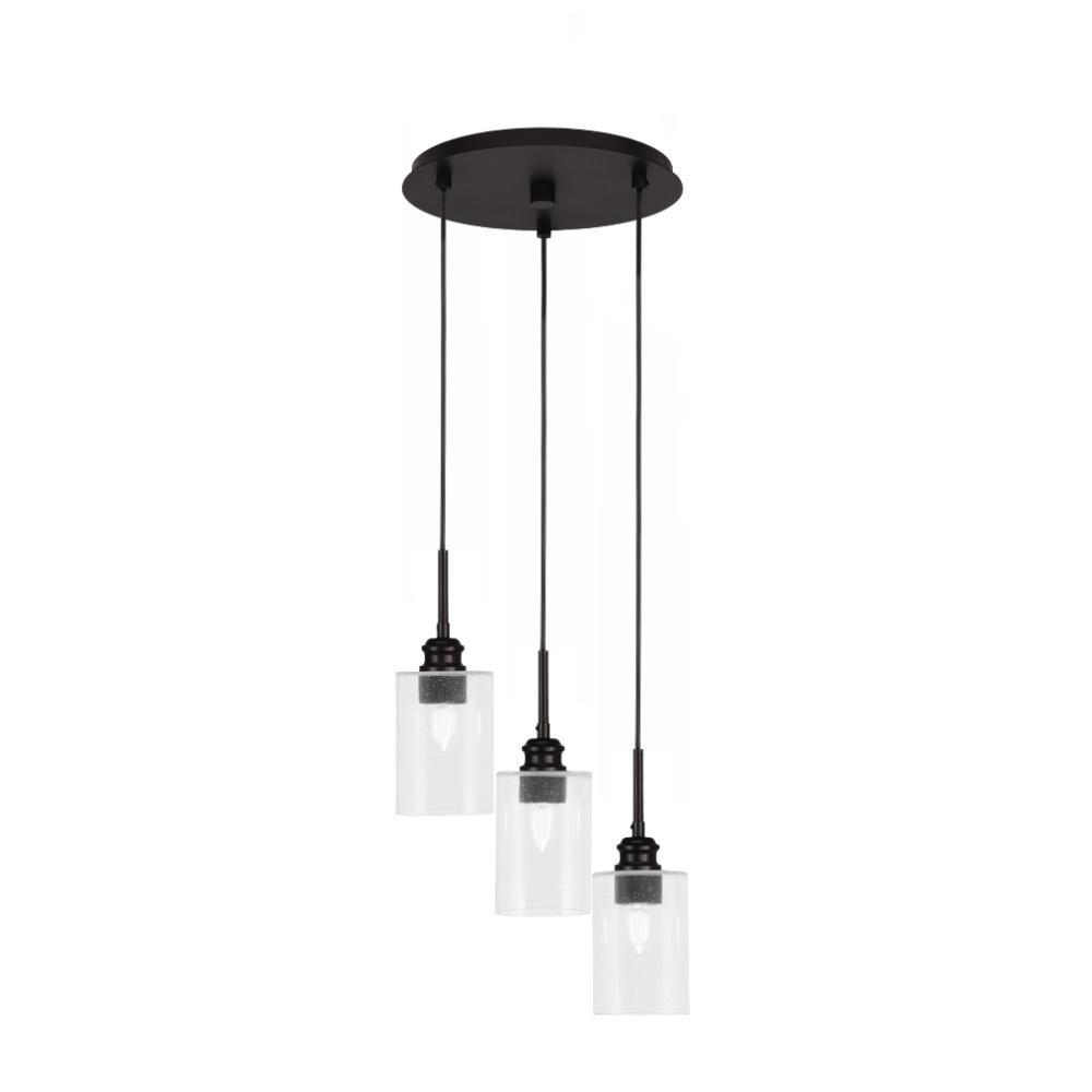 Toltec Lighting 1173-ES-300 Edge 3 Light Cluster Pendalier Shown In Espresso Finish With 4" Clear Bubble Glass