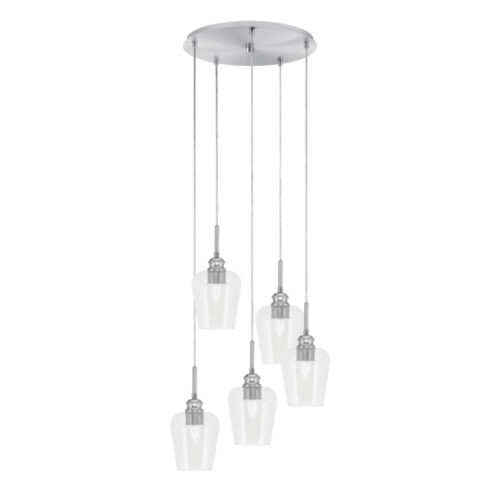 Toltec Lighting 1175-BN-210 Edge 5 Light Cluster Pendalier, Brushed Nickel Finish, 5" Clear Bubble Glass