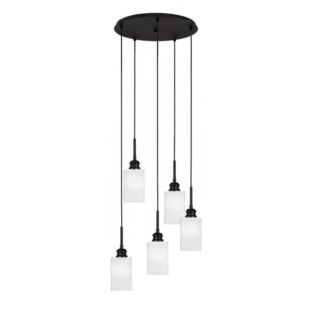 Toltec Lighting 1175-ES-3001 Edge 5 Light Cluster Pendalier Shown In Espresso Finish With 4" White Marble Glass