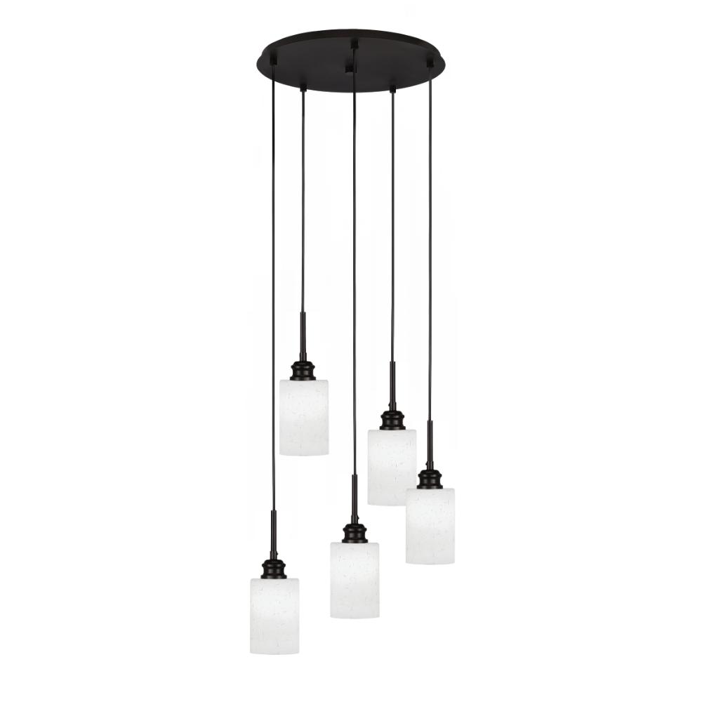 Toltec Lighting 1175-ES-310 Edge 5 Light Cluster Pendalier Shown In Espresso Finish With 4" White Muslin Glass
