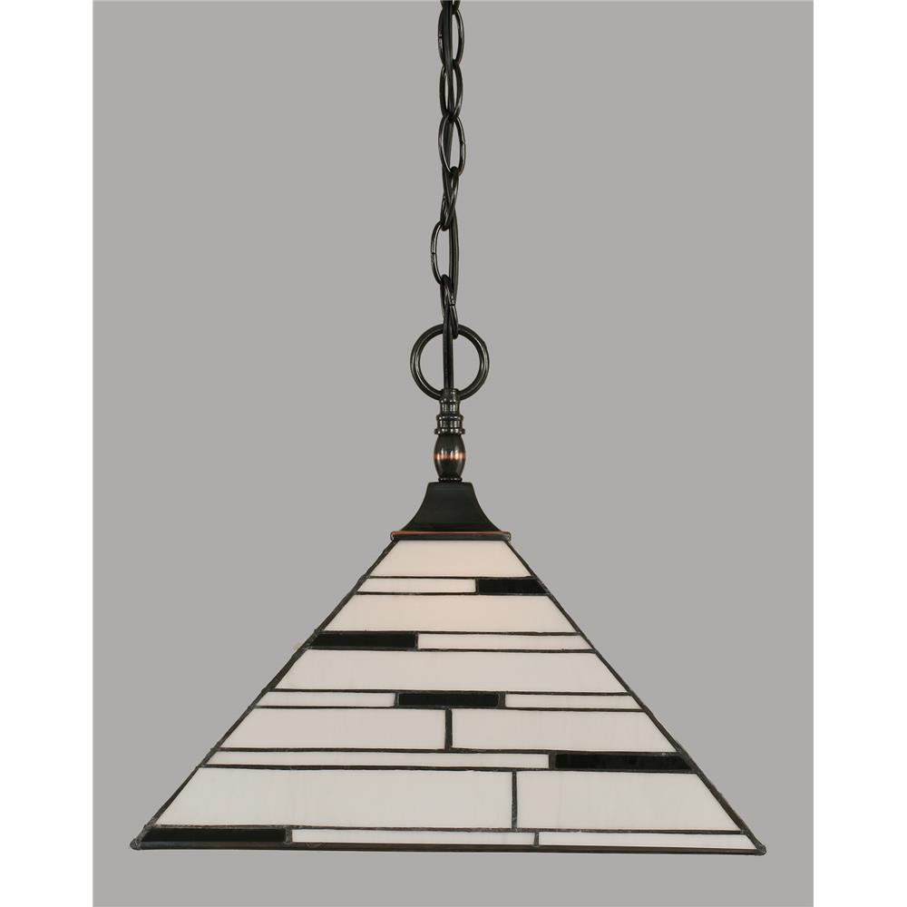 Toltec Lighting 12-BC-952 Chain Hung Pendant With Square Fitter in Black Copper Finish With 14" Pearl Ebony Tiffany Glass
