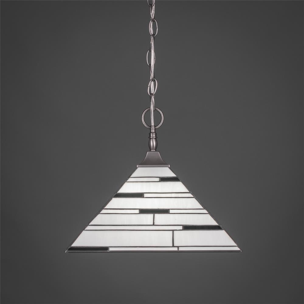 Toltec Lighting 12-BN-952 Chain Hung Pendant With Square Fitter in Brushed Nickel Finish With 14" Pearl Ebony Tiffany Glass