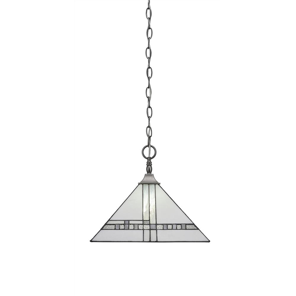 Toltec Lighting 12-BN-955 Chain Hung Pendant With Square Fitter Shown In Brushed Nickel Finish With 14" New Deco Tiffany Glass