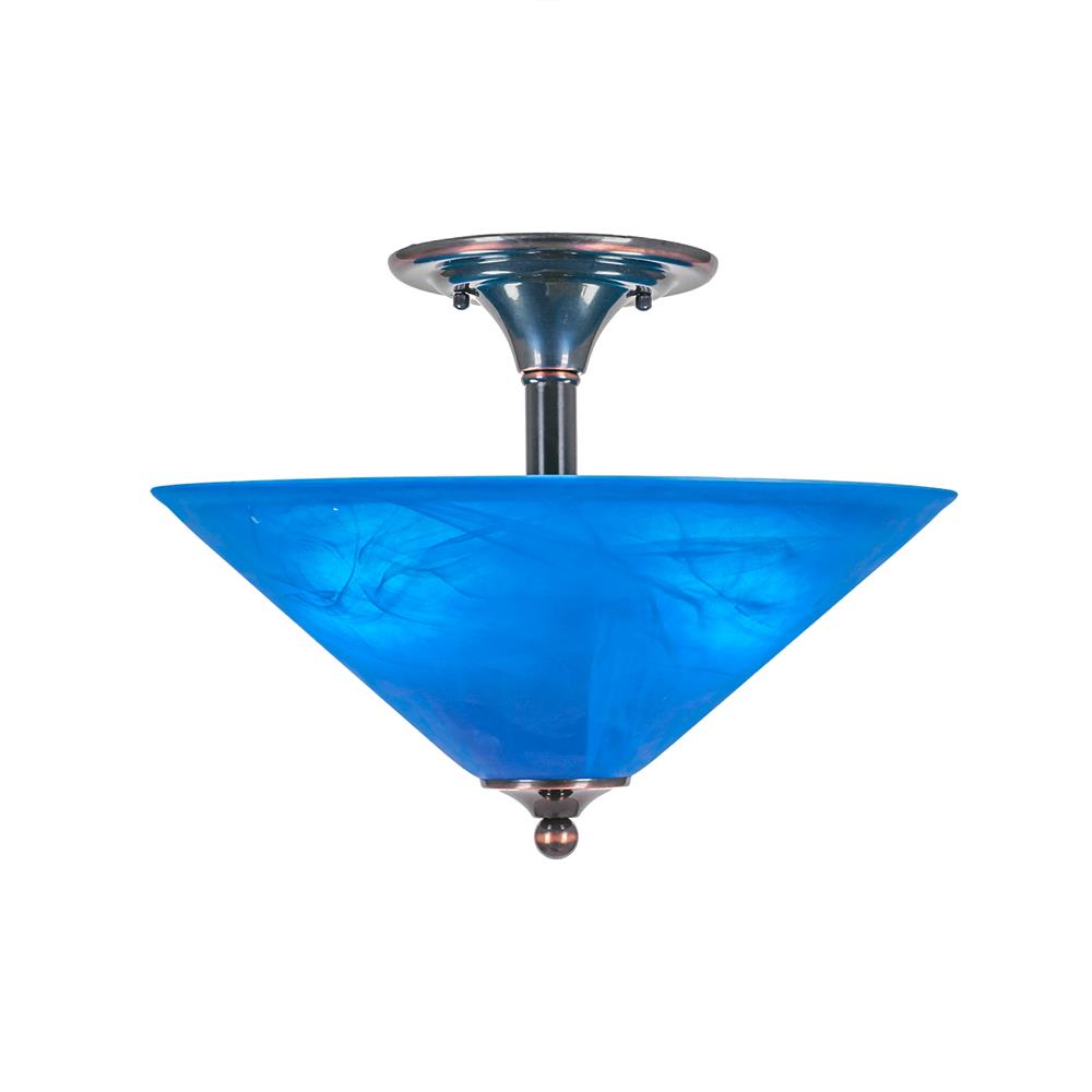 Toltec Lighting 121-BC-415 Semi-Flush with 2 Bulbs with 16 in. Blue Italian Glass in Black Copper