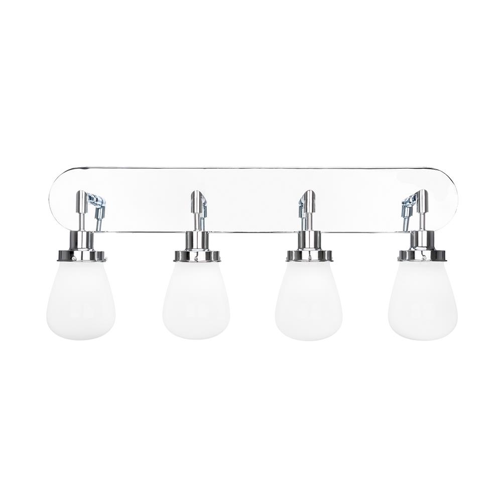 Toltec Lighting 1234-CH-470 Meridian 4 Light Bath Bar Shown In Chrome Finish With 5” White Glass