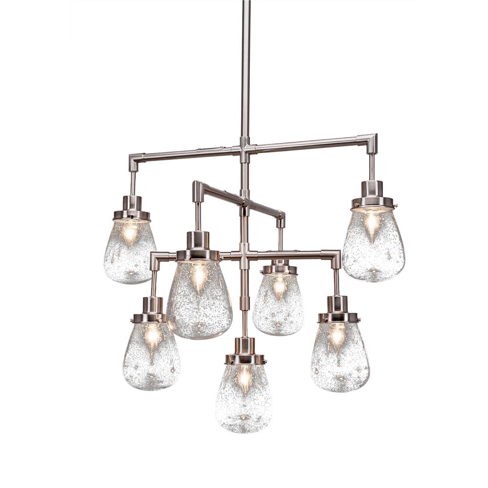 Toltec Lighting 1239-BN-471 Meridian 7 Light Chandelier Shown In Brushed Nickel Finish With 5” Clear Bubble Glass