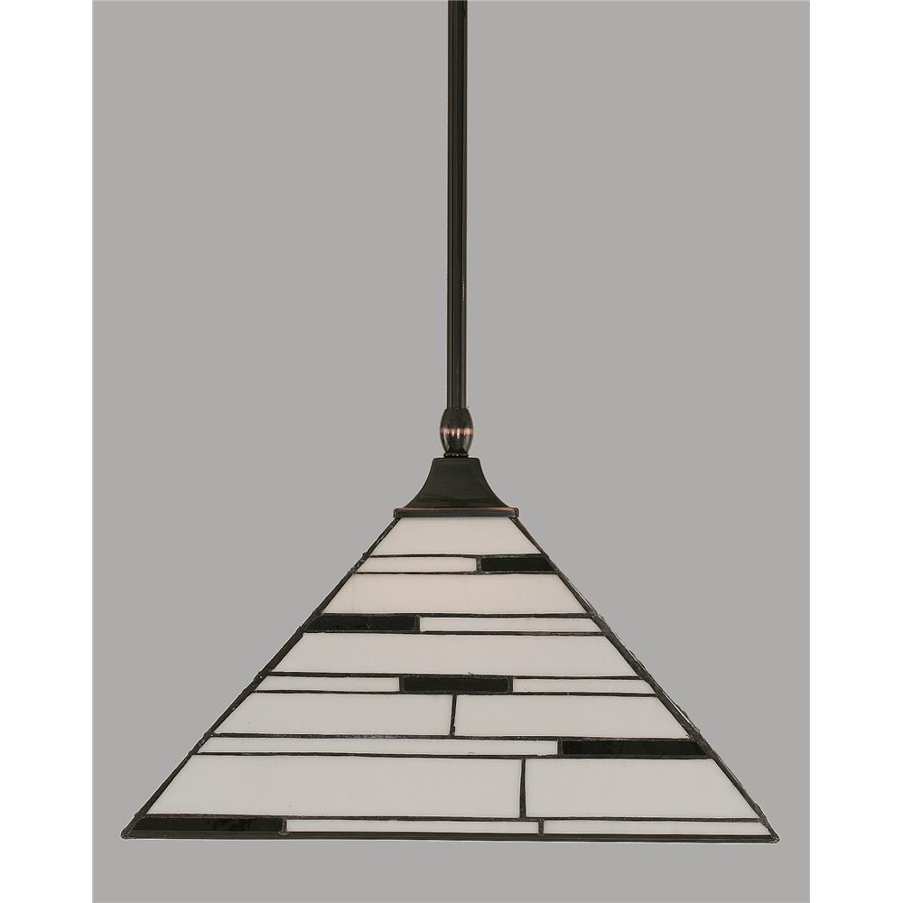 Toltec Lighting 13-BC-952 Stem Hung Pendant With Square Fitter in Black Copper Finish With 14" Pearl Ebony Tiffany Glass