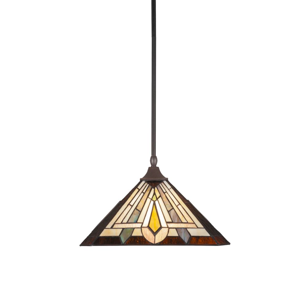 Toltec Lighting 13-DG-959 Stem Hung Pendant With Square Fitter And Hang Straight Swivel Shown In Dark Granite Finish With 14" Tahoe Art Glass