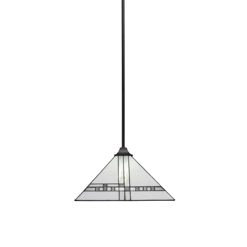 Toltec Lighting 13-MB-955 Stem Hung Pendant With Square Fitter Shown In Brushed Nickel Finish With 14" New Deco Tiffany Glass