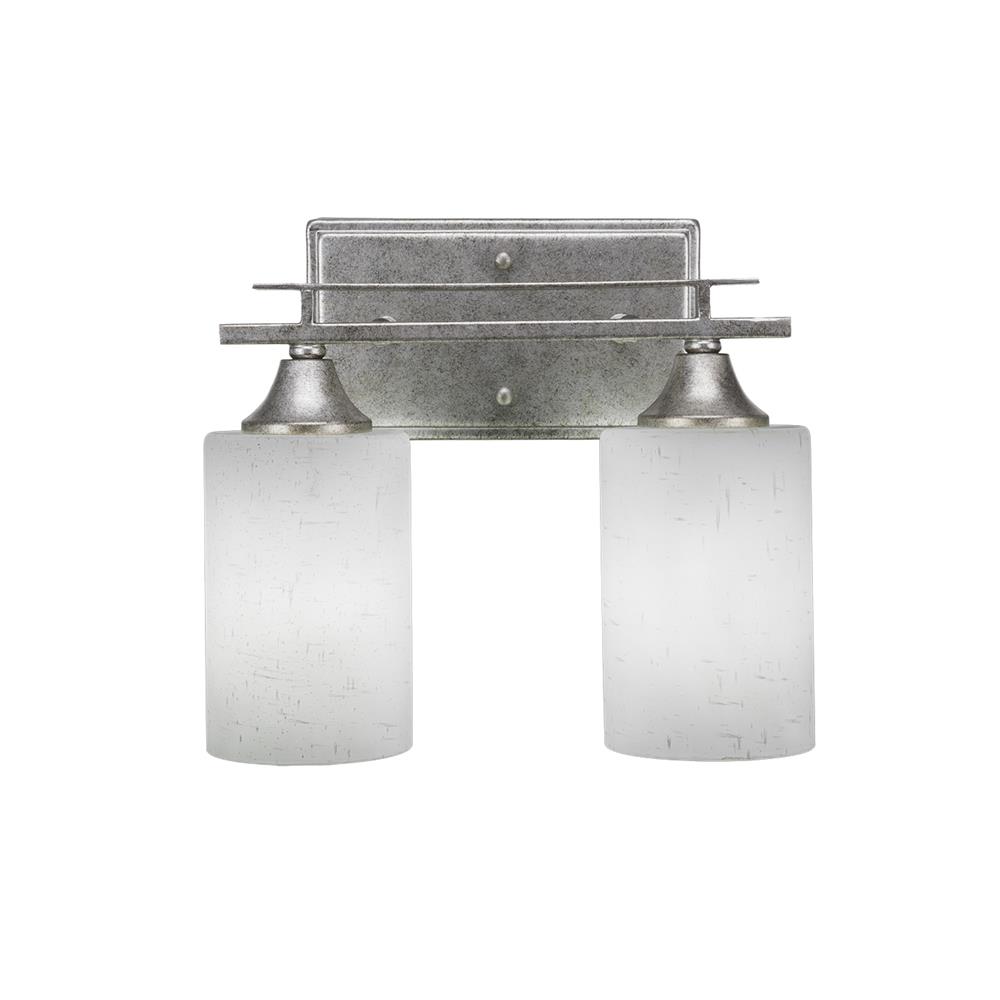 Toltec Lighting 132-AS-310 Uptowne 2 Light Bath Bar Shown In Aged Silver Finish With 4" White Muslin Glass