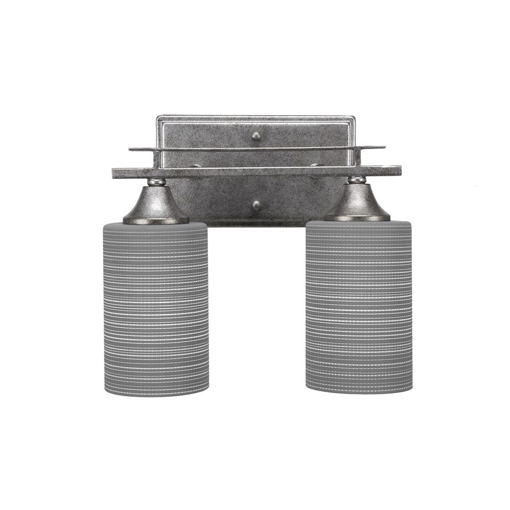 Toltec Lighting 132-AS-4062 Uptowne 2 Light Bath Bar Shown In Aged Silver Finish With 4" Gray Matrix Glass