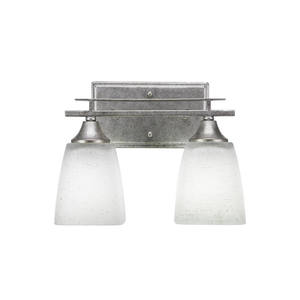 Toltec Lighting 132-AS-460 Uptowne 2 Light Bath Bar Shown In Aged Silver Finish With 4.5” White Muslin Glass