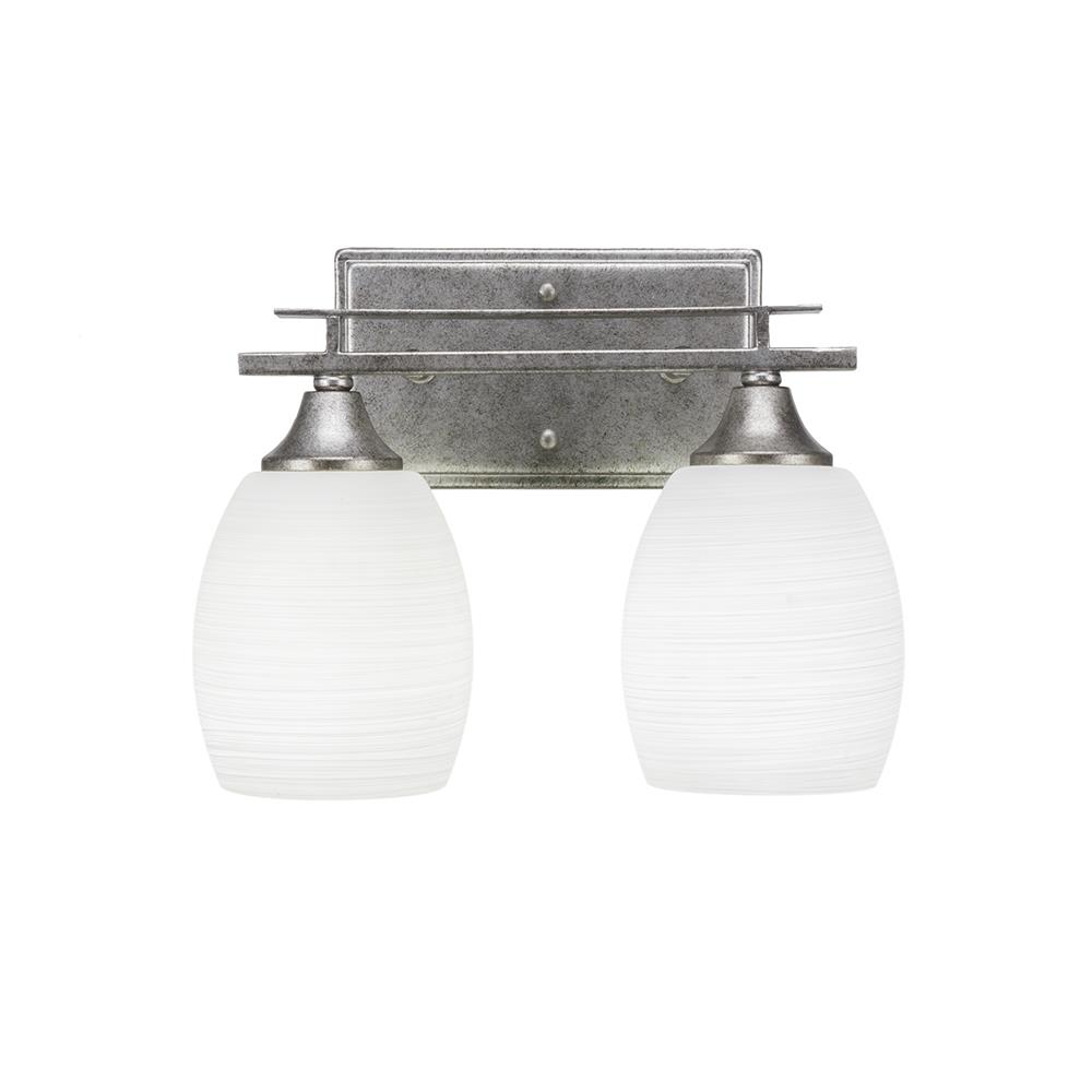 Toltec Lighting 132-AS-615 Uptowne 2 Light Bath Bar Shown In Aged Silver Finish With 5" White Linen Glass