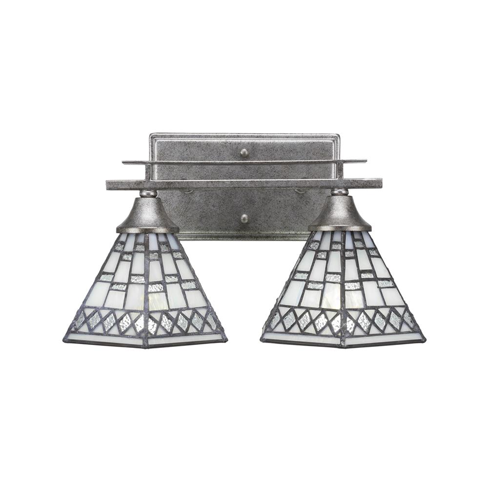 Toltec Lighting 132-AS-9105 Uptowne 2 Light Bath Bar Shown In Aged Silver Finish With 7" Pewter Tiffany Glass